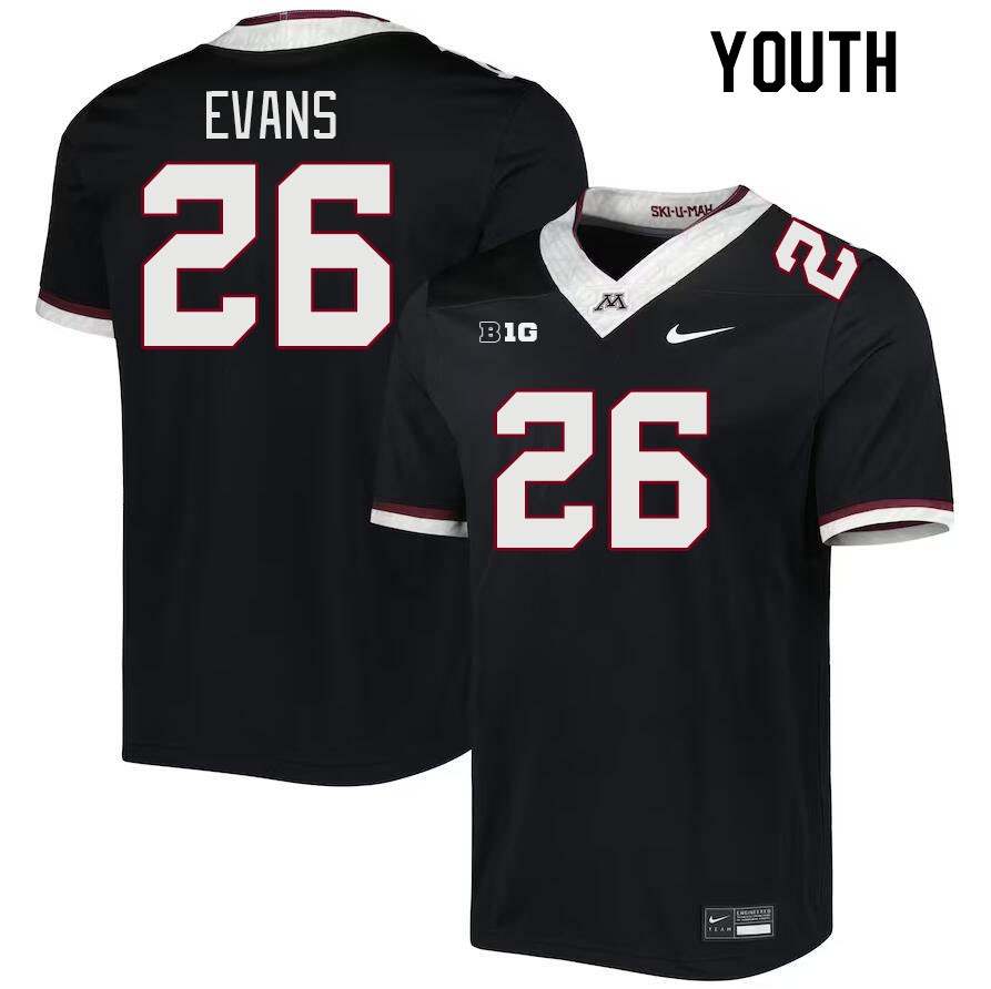 Youth #26 Zach Evans Minnesota Golden Gophers College Football Jerseys Stitched-Black - Click Image to Close